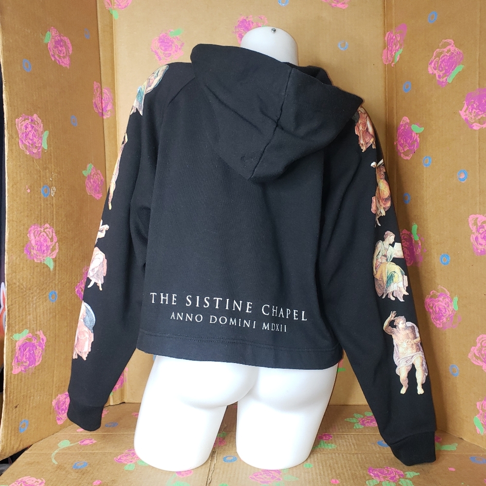 ZARA WOMAN SISTINE CHAPEL CROPPED BLACK SWEATSHIRT HOODIE SIZE MEDIUM - Picture 8 of 13